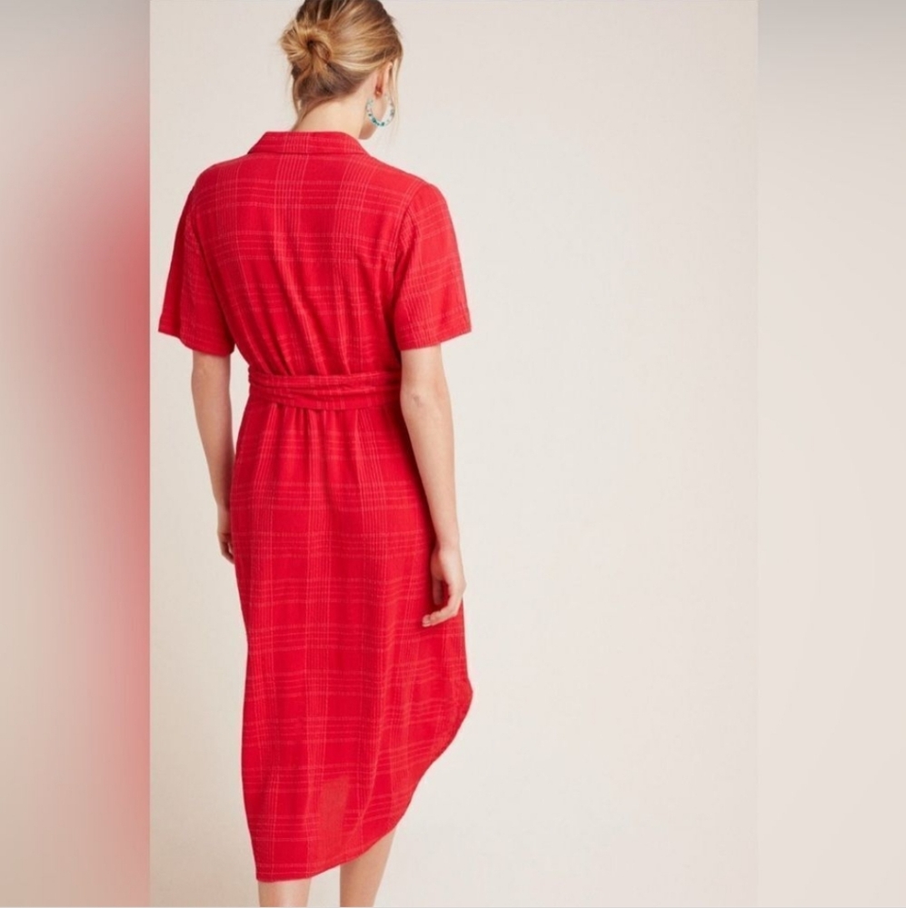 Anthropologie Maeve Aria Dress - Red Midi Shirtdress - Picture 2 of 6